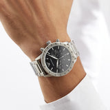 Emporio Armani Mario Chronograph Black Dial Silver Steel Strap Watch For Men - AR11241 Authentic Buy Shop Now