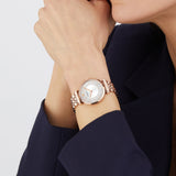 Emporio Armani Gianni T-Bar Crystals Silver Dial Rose Gold Steel Strap Watch For Women - AR11446 Authentic Buy Shop Now