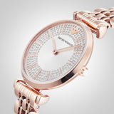 Emporio Armani Gianni T-Bar Crystals Silver Dial Rose Gold Steel Strap Watch For Women - AR11446 Authentic Buy Shop Now