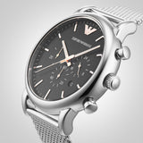 Emporio Armani Luigi Chronograph Quartz Black Dial Silver Mesh Bracelet Watch For Men - AR11429 Authentic Buy Shop Now