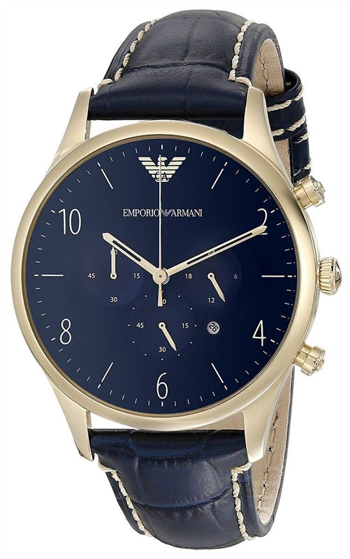 Emporio Armani Chronograph Midnight Blue Dial Blue Leather Strap Watch For Men - AR1862 Authentic Buy Shop Now