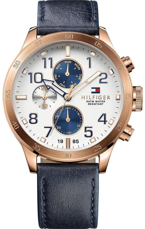 Tommy Hilfiger Trent Quartz White Dial Blue Leather Strap Watch for Men - 1791139 Authentic Buy Shop Now