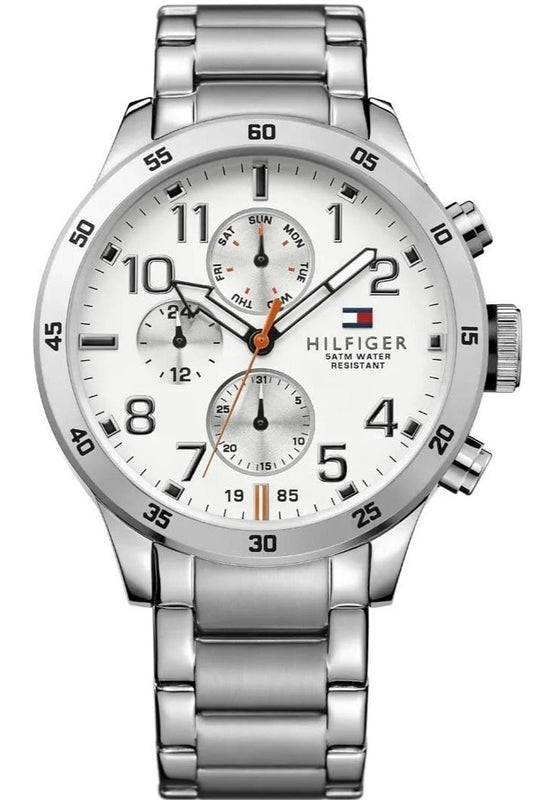 Tommy Hilfiger Trent Multifunction White Dial Silver Steel Strap Watch for Men - 1791140 Authentic Buy Shop Now