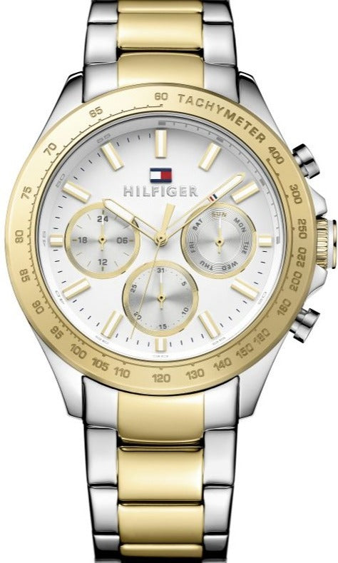 Tommy Hilfiger Hudson Chronograph White Dial Two Tone Steel Strap Watch For Men - 1791226 Authentic Buy Shop Now