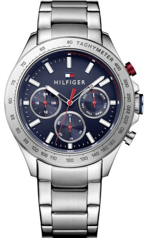 Tommy Hilfiger Hudson Chronograph Quartz Blue Dial Silver Steel Strap Watch For Men - 1791228 Authentic Buy Shop Now