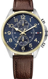 Tommy Hilfiger Dean Multifunctional Blue Dial Brown Leather Strap Watch for Men - 1791275 Authentic Buy Shop Now