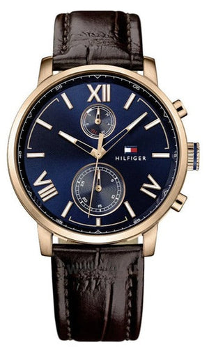 Tommy Hilfiger Aiden Quartz Blue Dial Brown Leather Strap Watch for Men - 1791308 Authentic Buy Shop Now