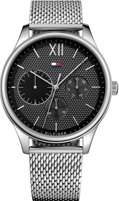 Tommy Hilfiger Damon Quartz Chronograph Black Dial Silver Mesh Bracelet Watch for Men - 1791415 Authentic Buy Shop Now