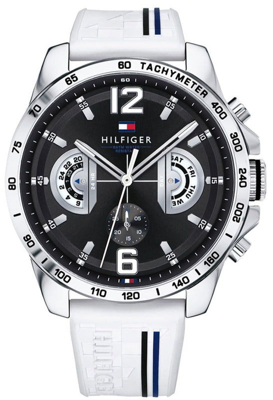 Tommy Hilfiger Multifunction Black Dial White Rubber Strap Watch for Men - 1791475 Authentic Buy Shop Now