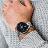 Tommy Hilfiger Chase Quartz Black Dial Silver Steel Strap Watch For Men - 1791485 Authentic Buy Shop Now