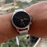 Tommy Hilfiger Chase Quartz Black Dial Silver Steel Strap Watch For Men - 1791485 Authentic Buy Shop Now