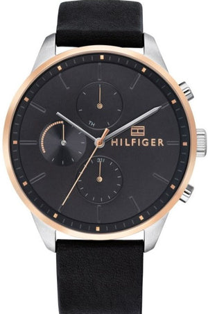 Tommy Hilfiger Chase Chronograph Quartz Grey Dial Black Leather Strap Watch For Men - 1791488 Authentic Buy Shop Now