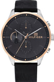Tommy Hilfiger Chase Chronograph Quartz Grey Dial Black Leather Strap Watch For Men - 1791488 Authentic Buy Shop Now