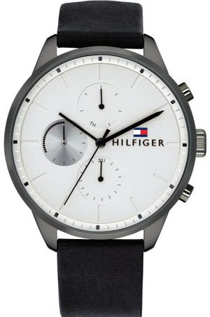 Tommy Hilfiger Lexor Silver Dial Black Leather Strap Watch For Men - 1791489 Authentic Buy Shop Now