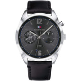 Tommy Hilfiger Deacan Grey Dial Black Leather Strap Watch for Men - 1791548 Authentic Buy Shop Now