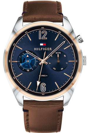 Tommy Hilfiger Deacan Blue Dial Brown Leather Strap Watch for Men - 1791549 Authentic Buy Shop Now