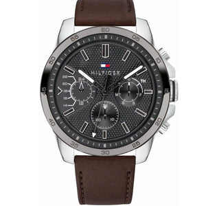 Tommy Hilfiger Decker Grey Dial Brown Leather Strap Watch for Men - 1791562 Authentic Buy Shop Now
