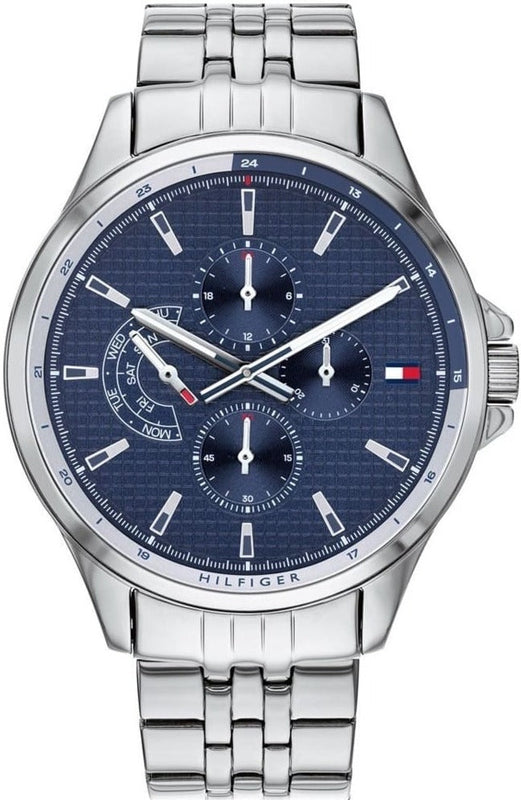 Tommy Hilfiger Shawn Multifunction Quartz Blue Dial Silver Steel Strap Watch for Men - 1791612 Authentic Buy Shop Now