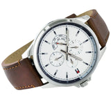 Tommy Hilfiger Multi Function Quartz White Dial Brown Leather Strap Watch for Men - 1791614 Authentic Buy Shop Now