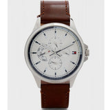 Tommy Hilfiger Multi Function Quartz White Dial Brown Leather Strap Watch for Men - 1791614 Authentic Buy Shop Now