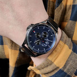Tommy Hilfiger Shawn Multifunction Quartz Blue Dial Black Leather Strap Watch for Men - 1791616 Authentic Buy Shop Now