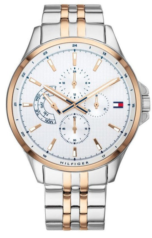 Tommy Hilfiger Shawn Quartz White Dial Two Tone Steel Strap Watch for Men - 1791617 Authentic Buy Shop Now