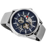 Tommy Hilfiger Spencer Skeleton Black Dial Silver Mesh Bracelet Watch for Men - 1791643 Authentic Buy Shop Now