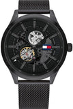 Tommy Hilfiger Spencer Skeleton Black Dial Black Mesh Bracelet Watch for Men - 1791644 Authentic Buy Shop Now