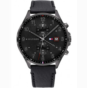 Tommy Hilfiger West Chronograph Black Dial Black Leather Strap Watch For Men - 1791711 Authentic Buy Shop Now