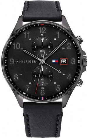 Tommy Hilfiger West Chronograph Black Dial Black Leather Strap Watch For Men - 1791711 Authentic Buy Shop Now