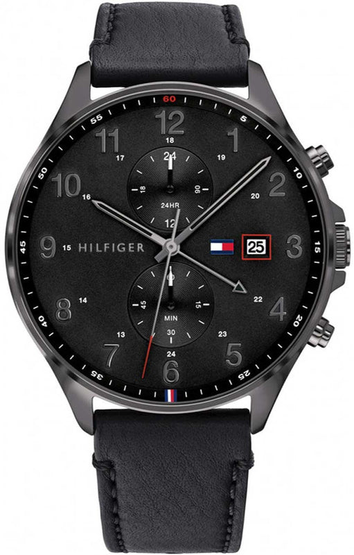 Tommy Hilfiger West Chronograph Black Dial Black Leather Strap Watch For Men - 1791711 Authentic Buy Shop Now
