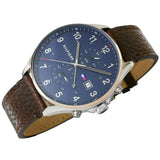 Tommy Hilfiger West Chronograph Blue Dial Brown Leather Strap Watch For Men - 1791712 Authentic Buy Shop Now