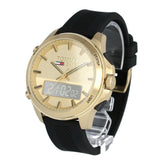 Tommy Hilfiger Jeans Digital Analog Gold Dial Black Rubber Strap Watch For Women - 1791762 Authentic Buy Shop Now