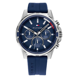 Tommy Hilfiger Mason Blue Dial Blue Rubber Strap Watch for Men - 1791791 Authentic Buy Shop Now