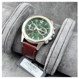 Tommy Hilfiger Lars Chronograph Green Dial Brown Leather Strap Watch For Men - 1792064 Authentic Buy Shop Now