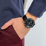 Tommy Hilfiger Trent Chronograph Quartz Black Dial Black Leather Strap Watch For Men - 1791810 Authentic Buy Shop Now