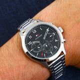 Tommy Hilfiger Asher Chronograph Black Dial Silver Steel Strap Watch For Men - 1791852 Authentic Buy Shop Now