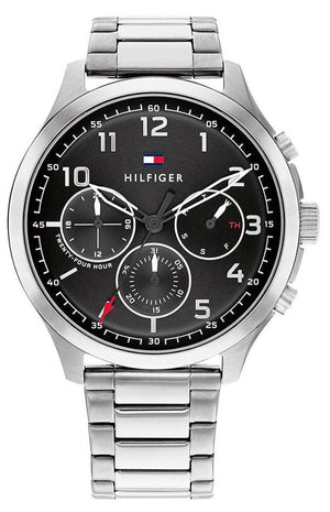 Tommy Hilfiger Asher Chronograph Black Dial Silver Steel Strap Watch For Men - 1791852 Authentic Buy Shop Now