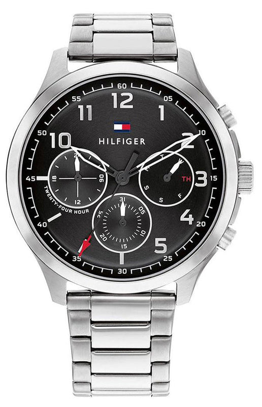 Tommy Hilfiger Asher Chronograph Black Dial Silver Steel Strap Watch For Men - 1791852 Authentic Buy Shop Now