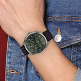 Tommy Hilfiger Asher Chronograph Green Dial Black Leather Strap Watch For Men - 1791856 Authentic Buy Shop Now