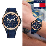Tommy Hilfiger Aiden Chronograph Blue Dial Blue Silicone Strap Watch For Men - 1791860 Authentic Buy Shop Now