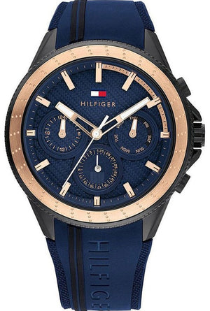 Tommy Hilfiger Aiden Chronograph Blue Dial Blue Silicone Strap Watch For Men - 1791860 Authentic Buy Shop Now