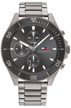 Tommy Hilfiger Larson Chronograph Grey Dial Silver Steel Strap Watch For Men - 1791918 Authentic Buy Shop Now