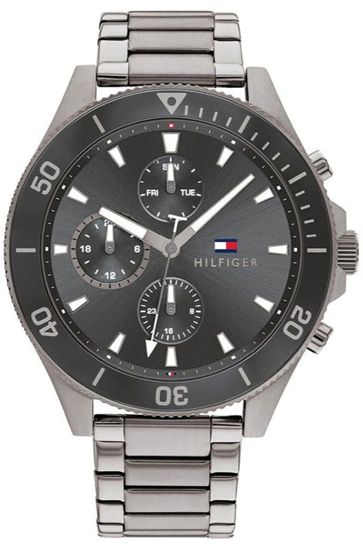 Tommy Hilfiger Larson Chronograph Grey Dial Silver Steel Strap Watch For Men - 1791918 Authentic Buy Shop Now