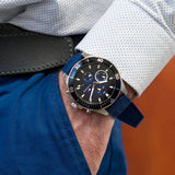 Tommy Hilfiger Larson Chronograph Blue Dial Blue Rubber Strap Watch For Men - 1791920 Authentic Buy Shop Now