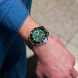 Tommy Hilfiger Larson Chronograph Green Dial Brown Leather Strap Watch For Men - 1791983 Authentic Buy Shop Now