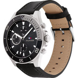 Tommy Hilfiger Trent Chronograph Quartz Black Dial Black Leather Strap Watch For Men - 1791810 Authentic Buy Shop Now