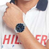 Tommy Hilfiger Luca Chronograph Blue Dial Silver Steel Strap Watch For Men - 1710492 Authentic Buy Shop Now
