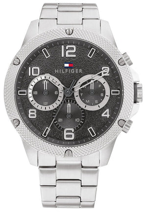 Tommy Hilfiger Blaze Chronograph Black Dial Silver Steel Strap Watch For Men - 1792029 Authentic Buy Shop Now