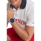 Tommy Hilfiger Justin Chronograph Blue Dial Blue Rubber Strap Watch for Men - 1792057 Authentic Buy Shop Now